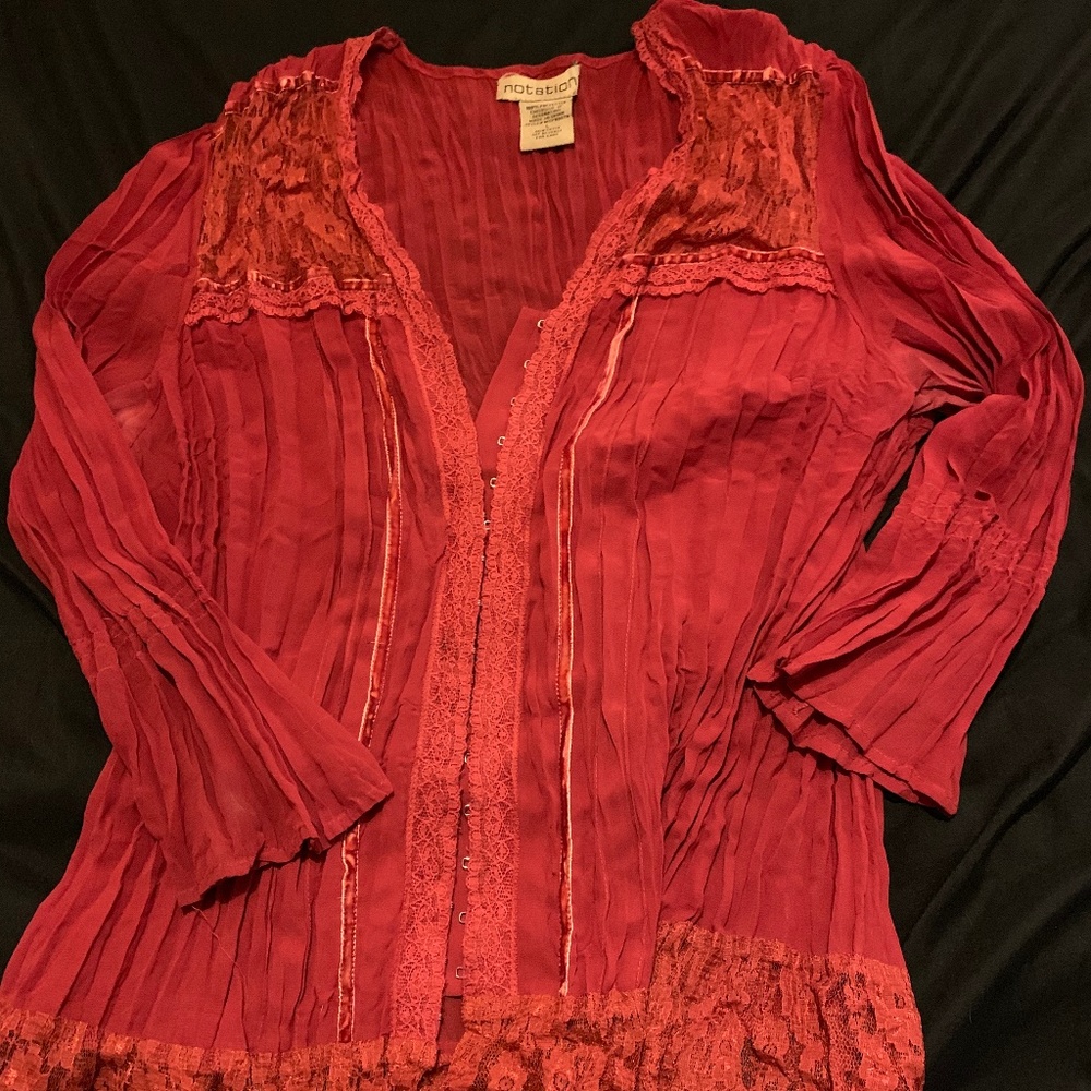 Red crinkle hook closure blouse